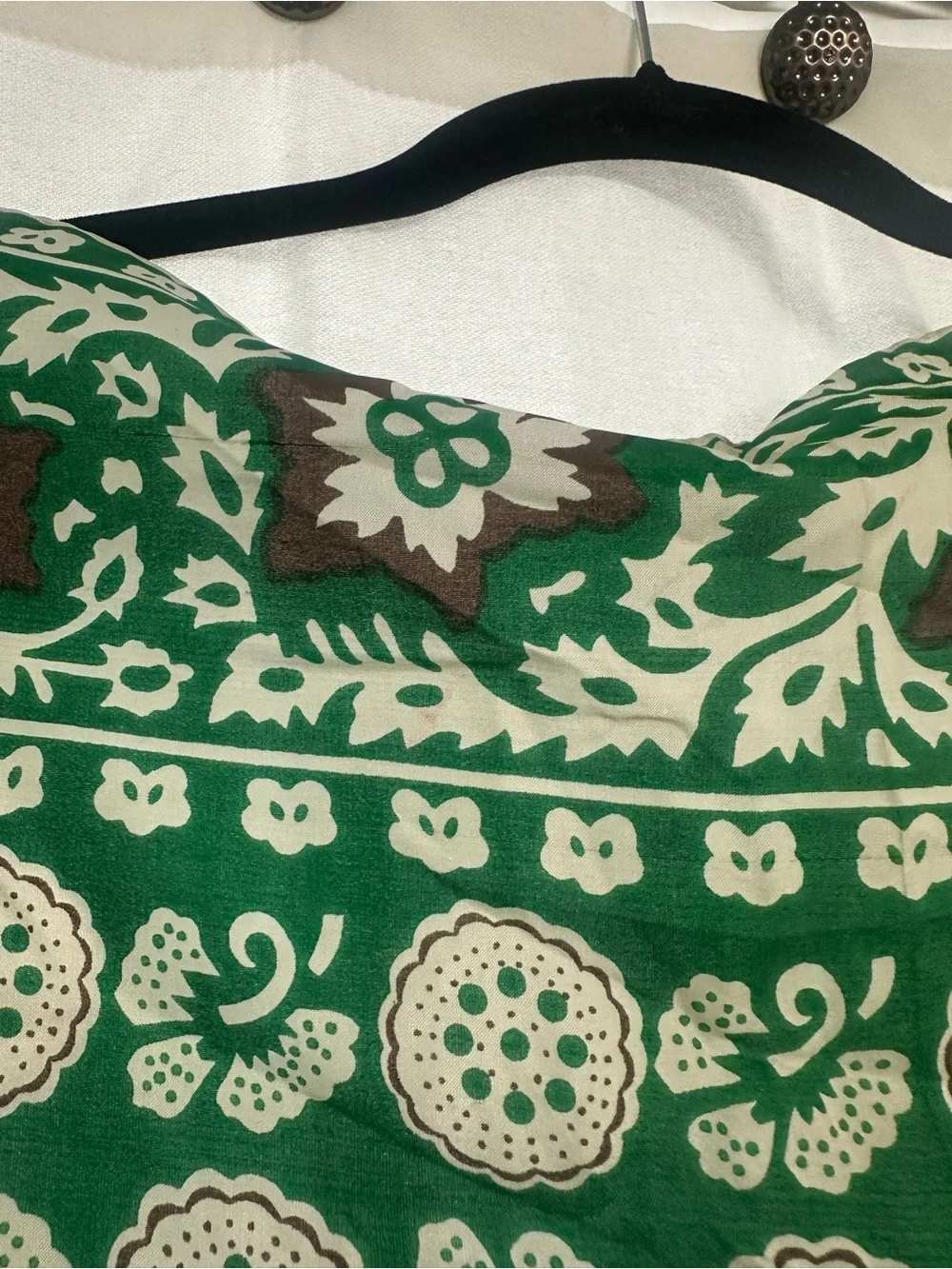Green / Brown Floral Square Silk Scarf